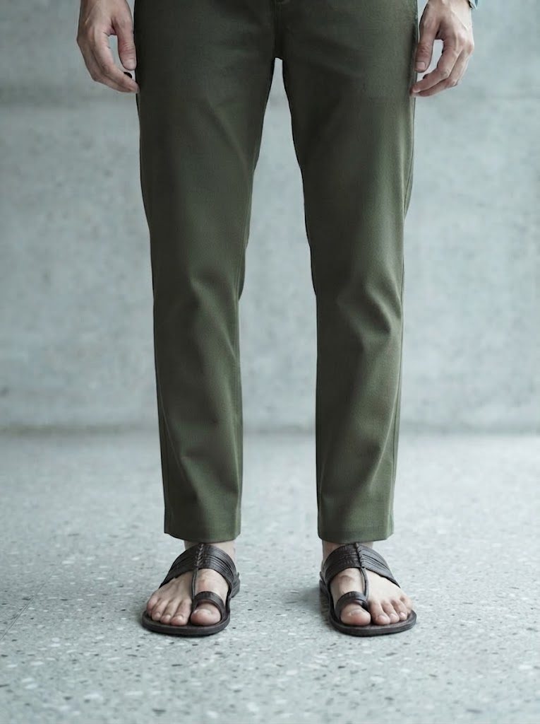 Olive Drab Linen Drawstring Pant, hem view