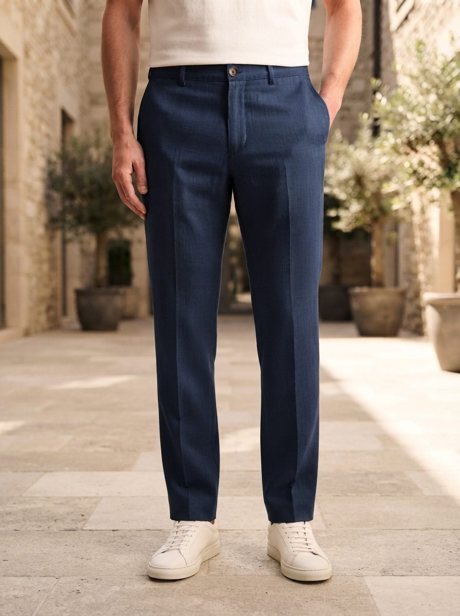 Portofino Linen Trouser, Navy, front view in Navy