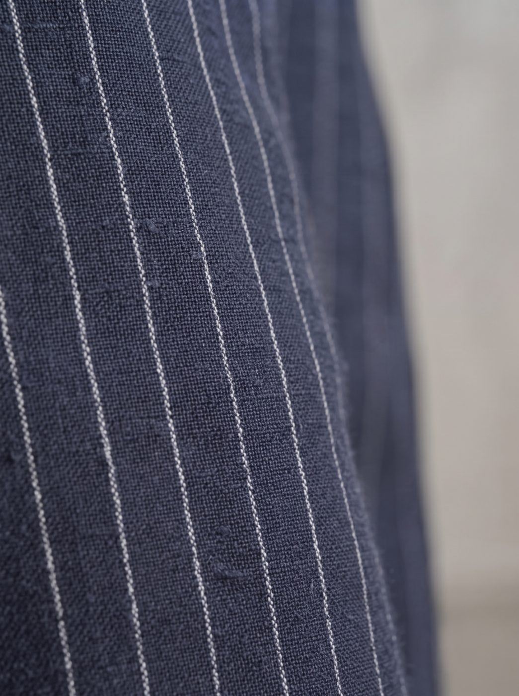 Positano Pinstripe Linen Trouser, Navy, texture view in Navy Pinstripe