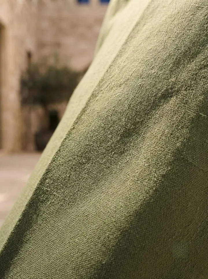 Bemount Riviera Linen Trouser, Olive, texture view in Olive