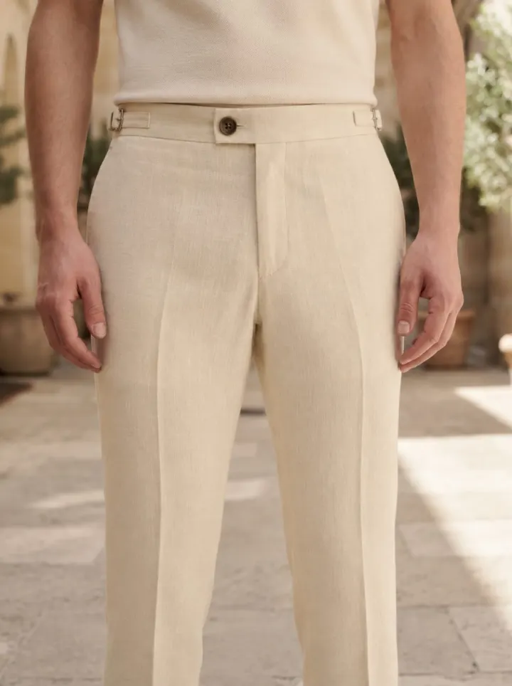 Riviera Side-Buckle Tailored Trouser, Cream, front view in Cream