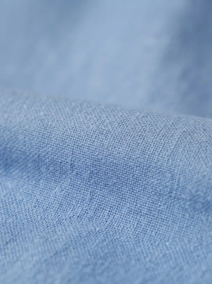 Bemount Sky Blue Pleated Linen Trouser, texture view in Sky Blue