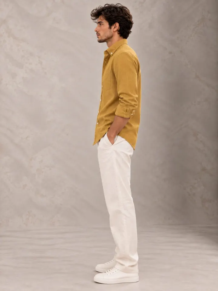 Bemount Bemount Antique Mustard French Linen Shirt in Antique Mustard, side view