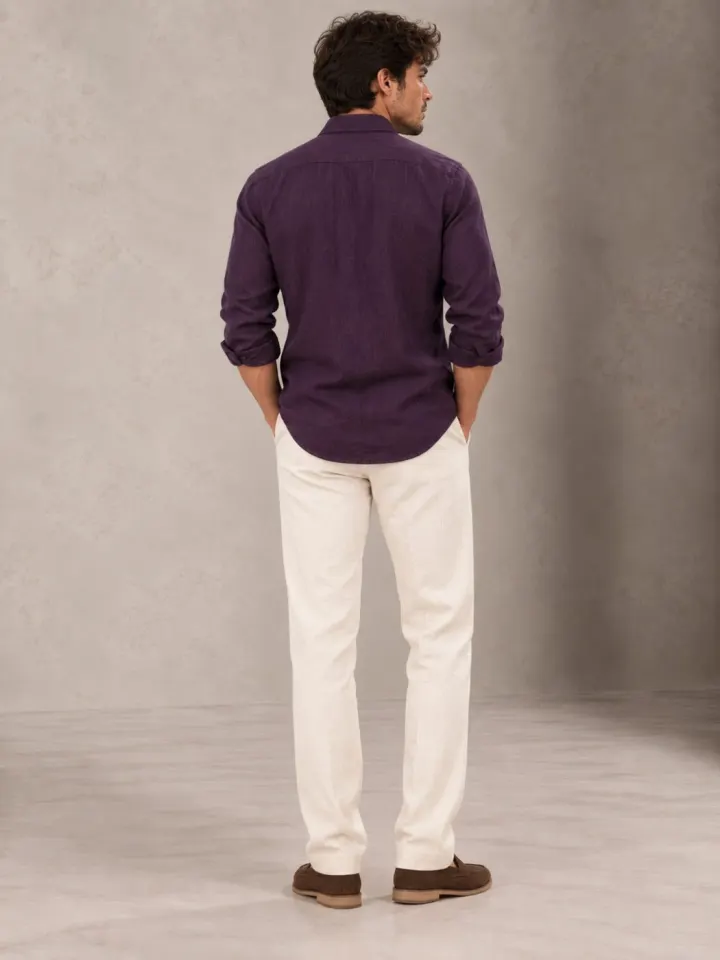 Bemount Bemount Deep Aubergine French Linen Shirt in Deep Aubergine, back view