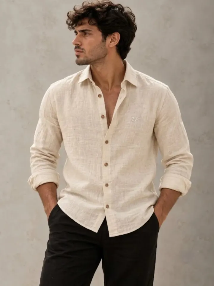Bemount Bemount Natural Ecru French Linen Shirt in Natural Ecru, front view