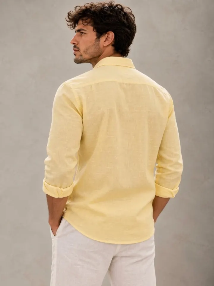 Bemount Bemount Pale Lemon French Linen Shirt in Pale Lemon, back view