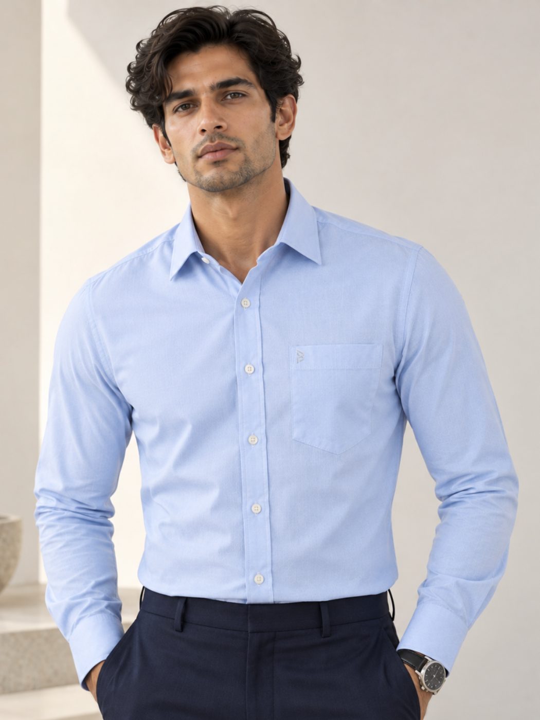 Bemount Bemount Classic Light Blue Oxford Shirt in Light Blue, front view