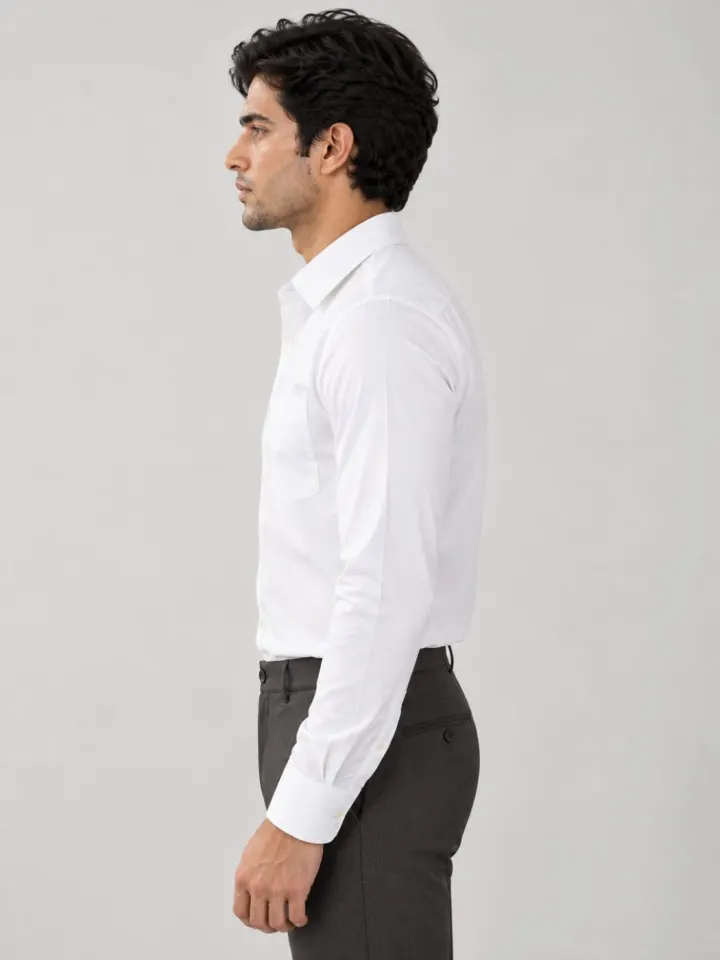Bemount Bemount Classic White Cotton Oxford Shirt in White, side view