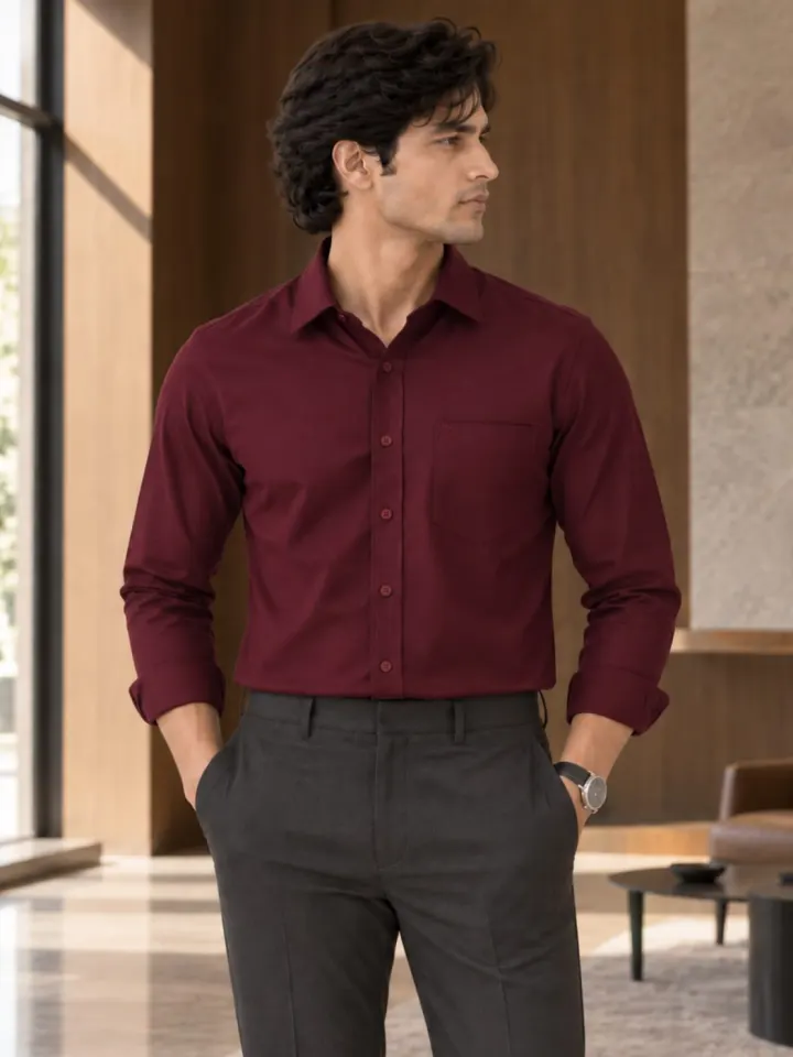 Bemount Bemount Deep Wine Oxford Shirt in Deep Wine, front view