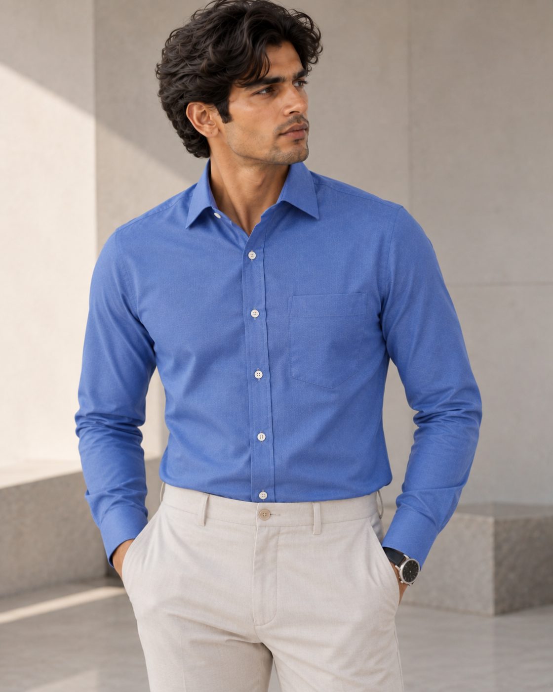 Bemount Bemount French Blue Oxford Shirt in French Blue, front view