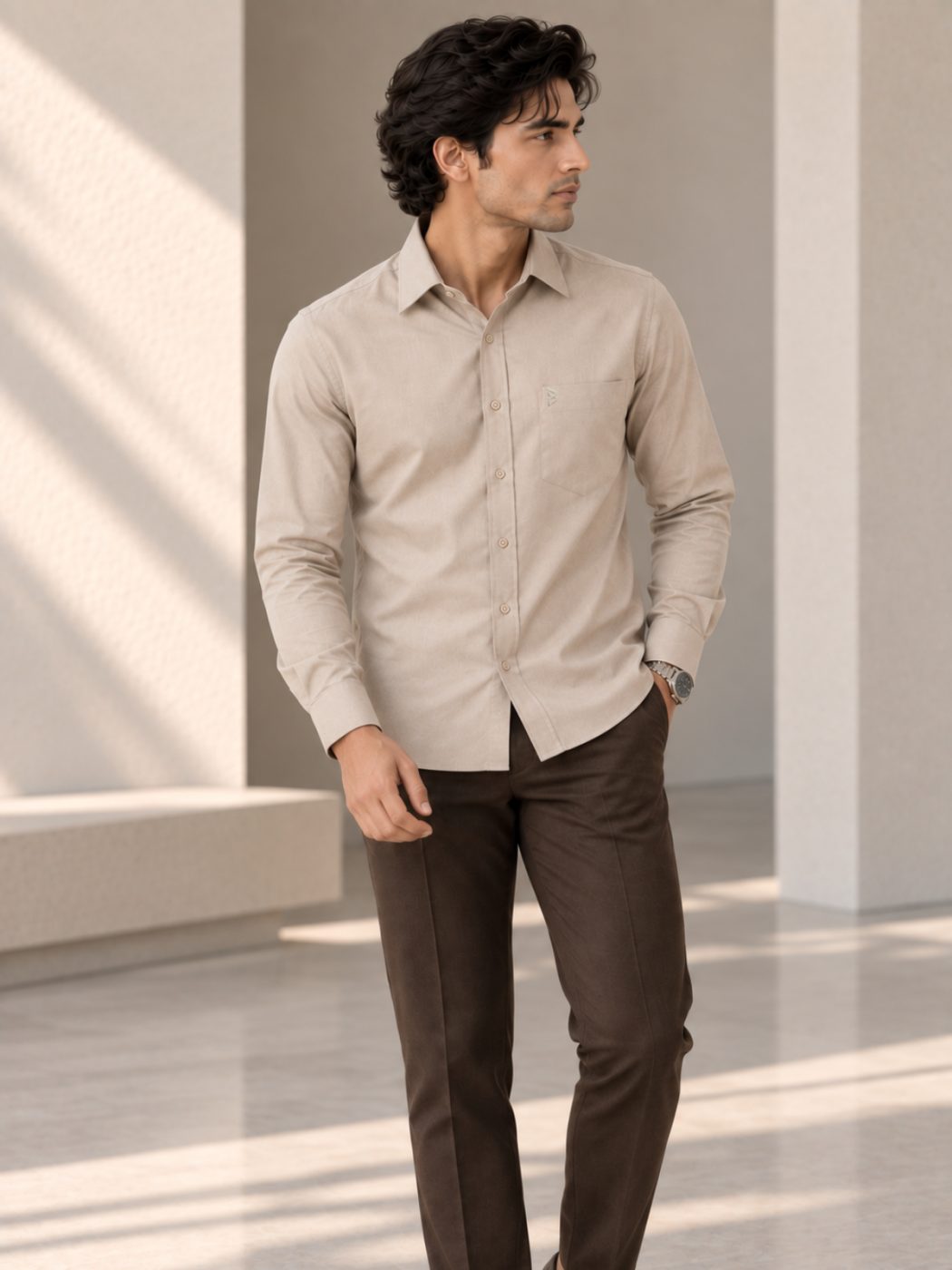 Bemount Bemount Stone Beige Oxford Shirt in Stone Beige, front view