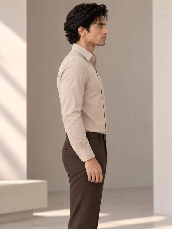 Bemount Bemount Stone Beige Oxford Shirt in Stone Beige, side view