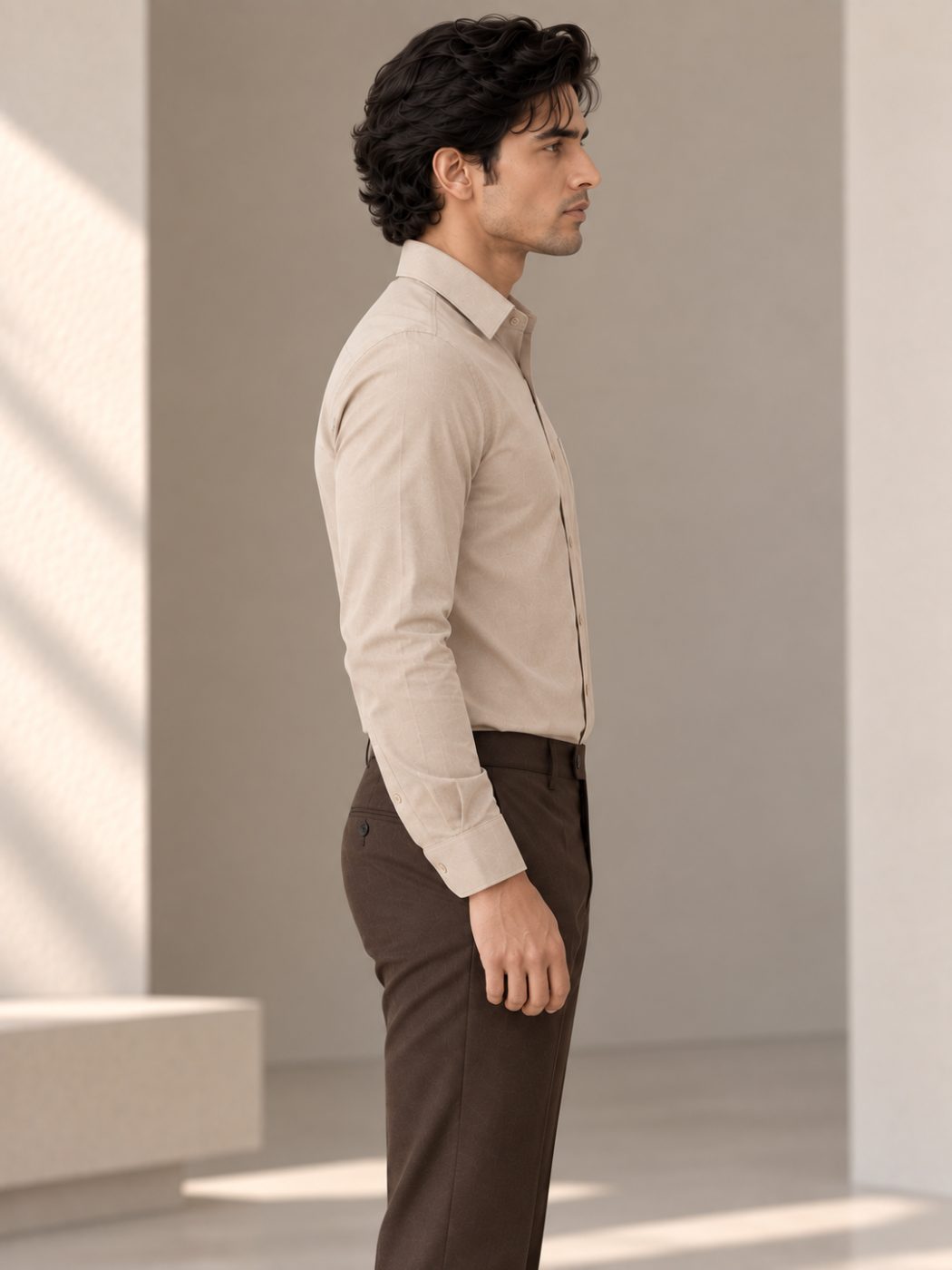 Bemount Bemount Stone Beige Oxford Shirt in Stone Beige, side view