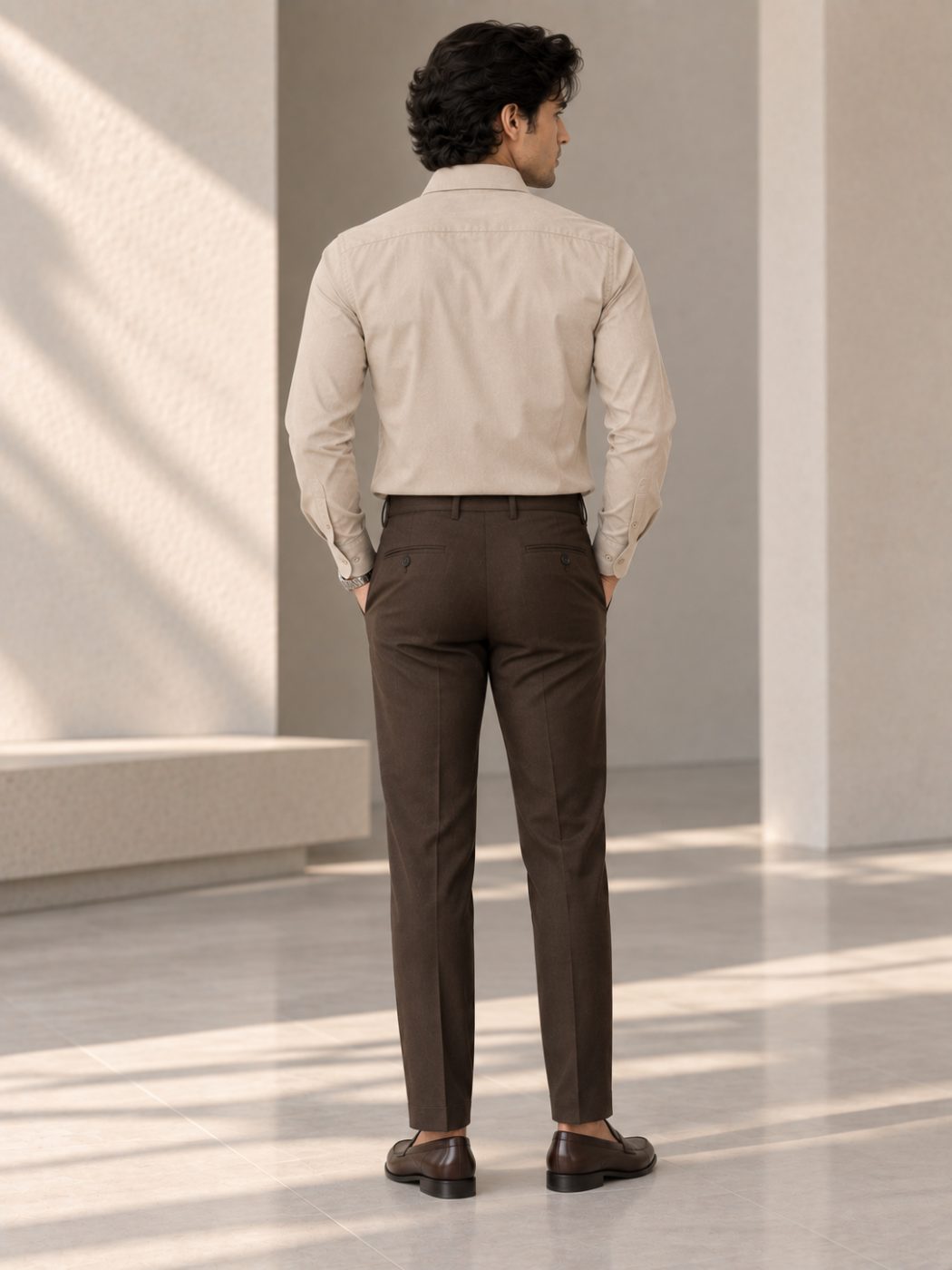 Bemount Bemount Stone Beige Oxford Shirt in Stone Beige, back view