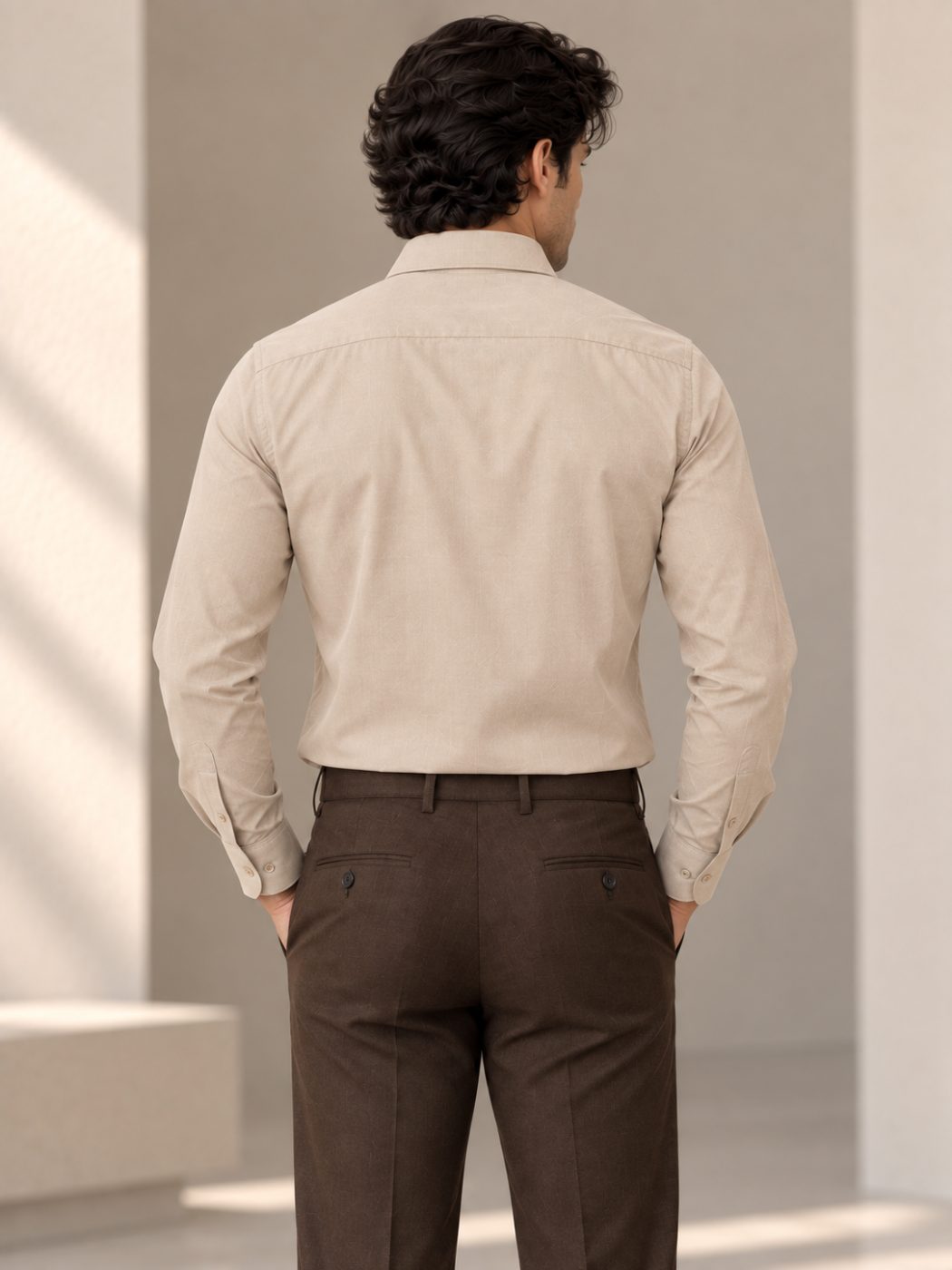 Bemount Bemount Stone Beige Oxford Shirt in Stone Beige, back view
