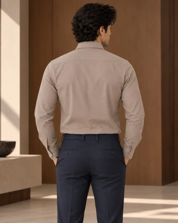 Bemount Bemount Taupe Oxford Shirt in Taupe, back view