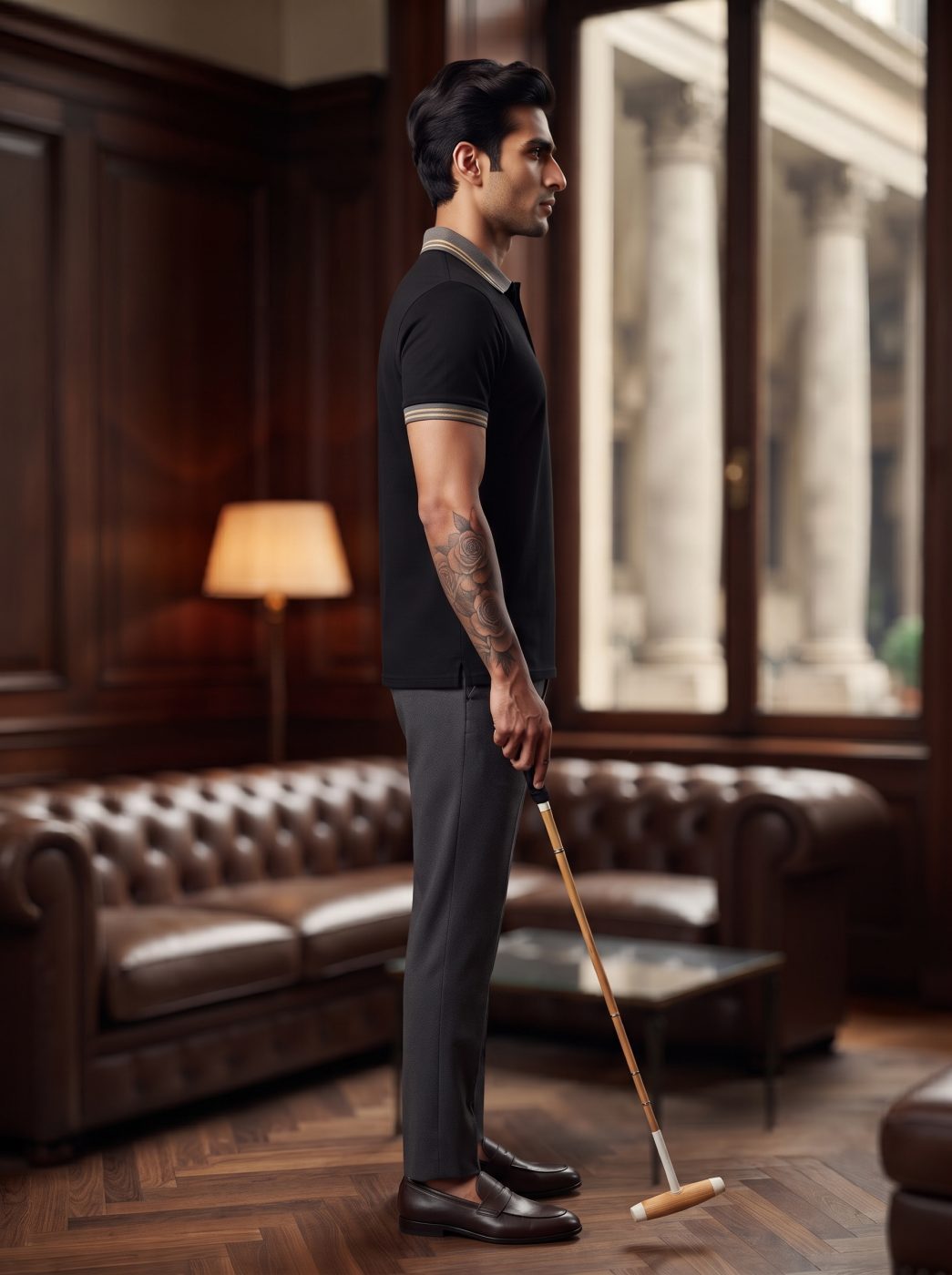 Black Striped Collar Polo
