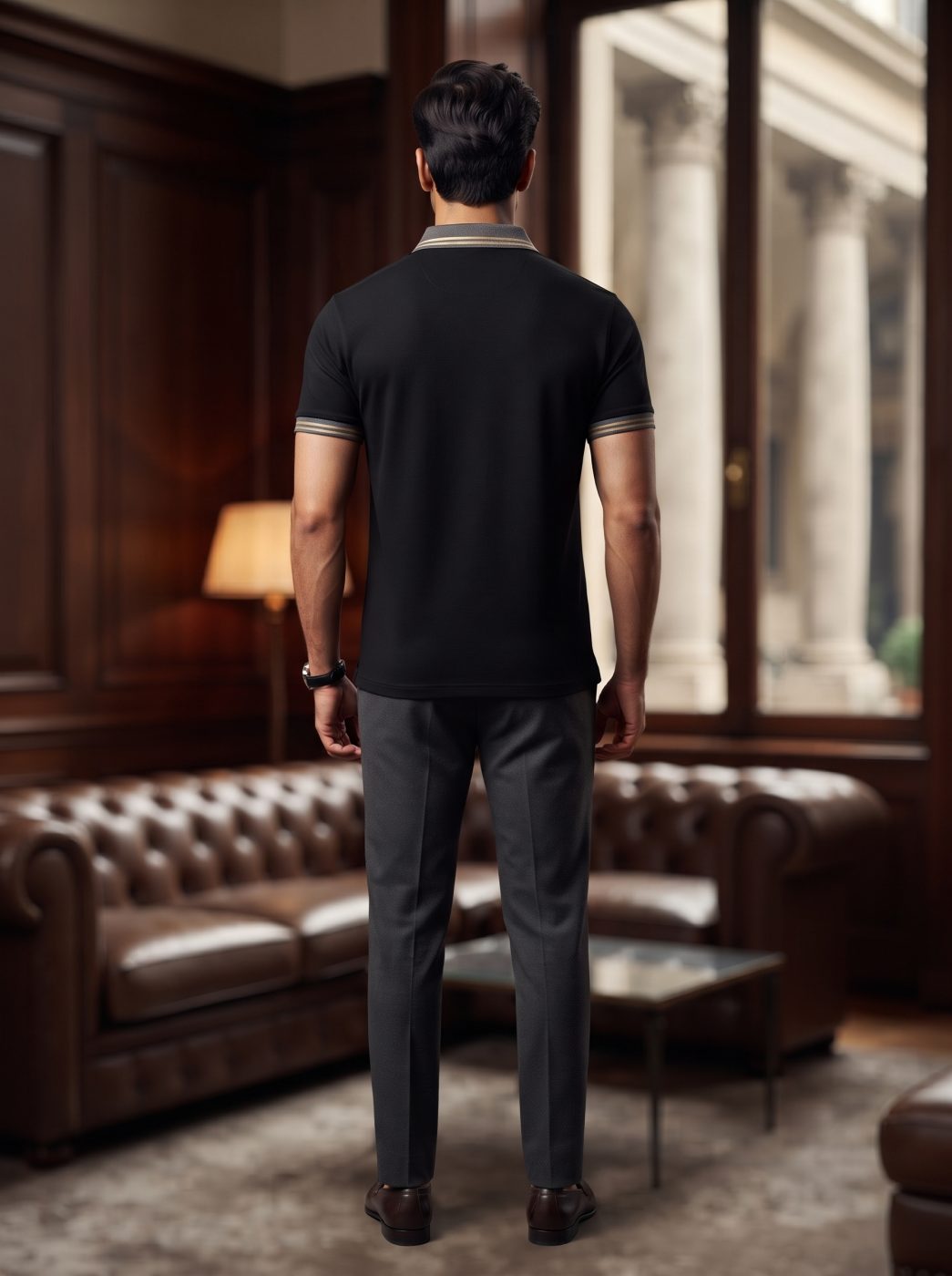 Black Striped Collar Polo