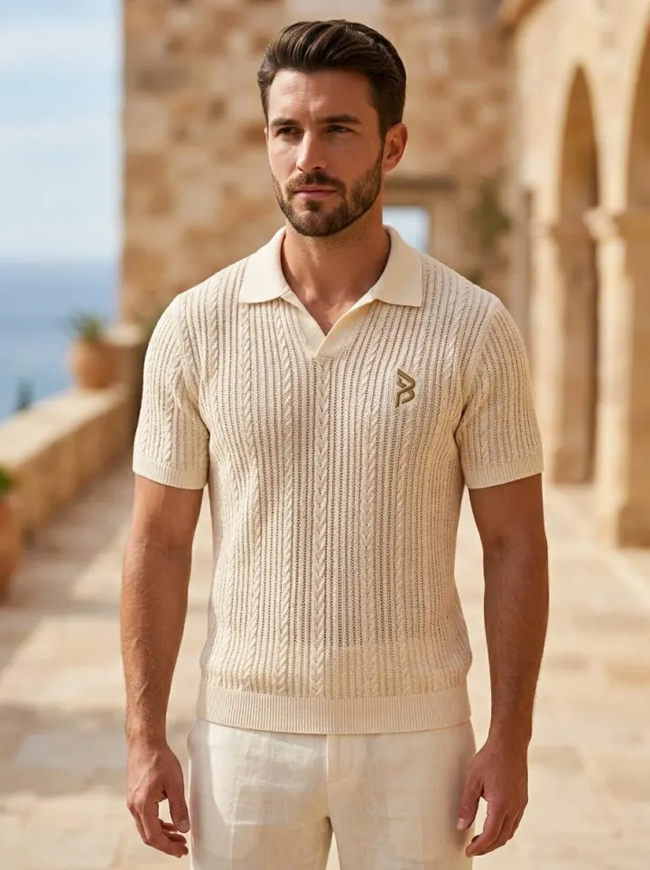 Bemount Cable-Knit Open-Collar Polo