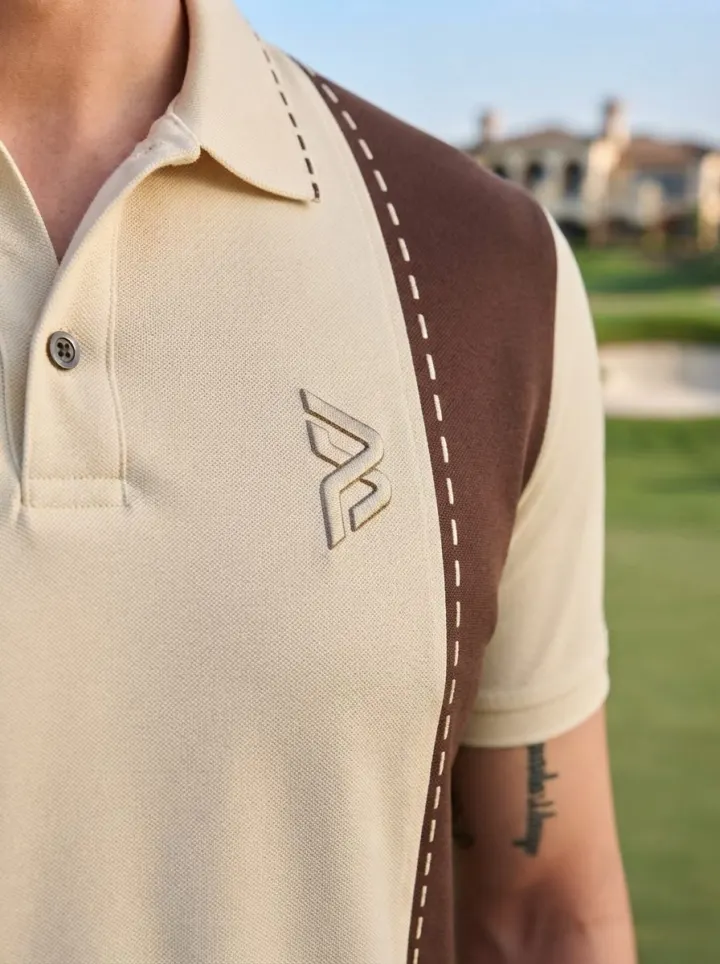 Bemount Cream & Brown Diagonal Panel Polo