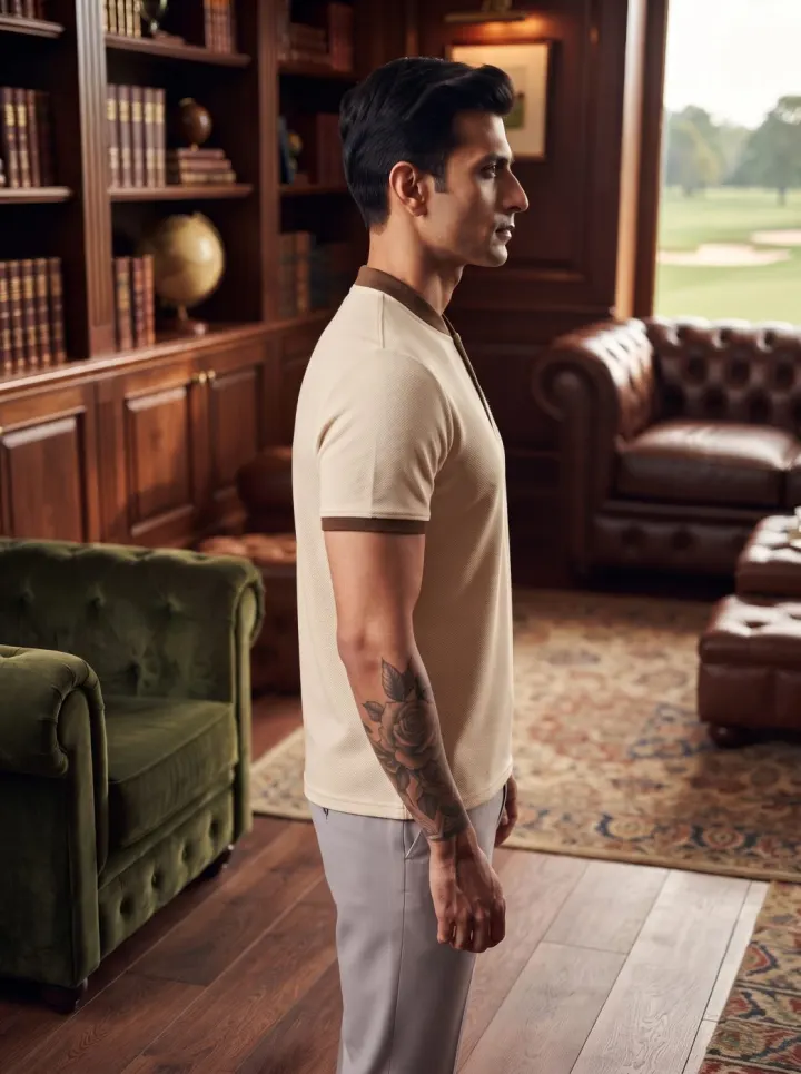 Bemount Cream & Brown Tipped Polo
