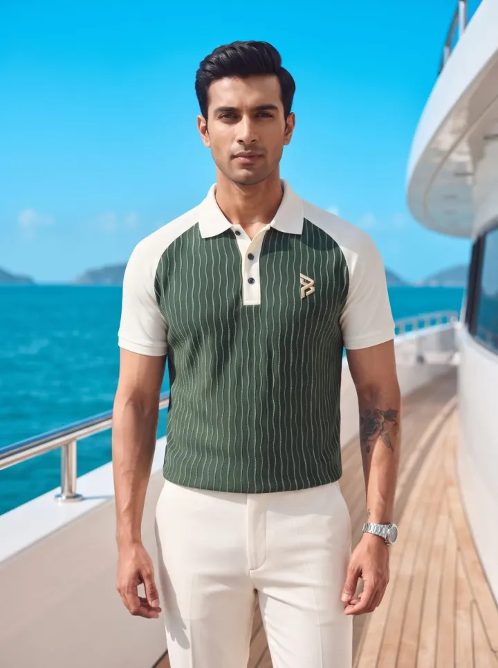 Bemount Green Raglan Pinstripe Polo