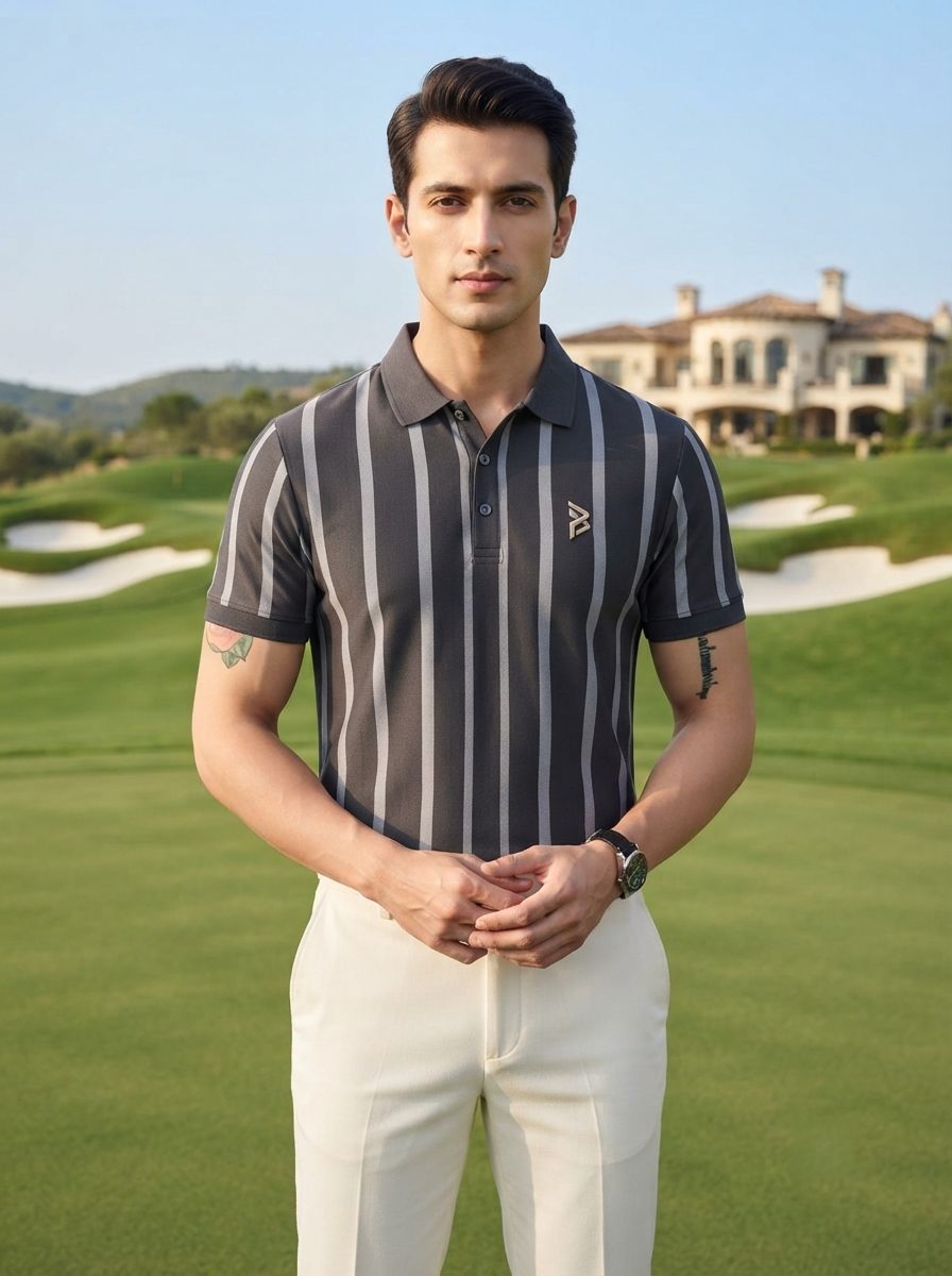 Grey Tonal Pinstripe Polo