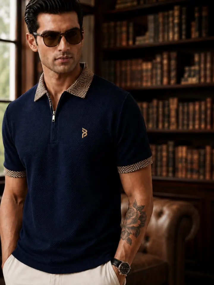 Bemount Navy Diamond Collar Polo