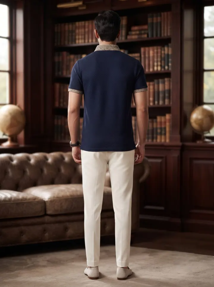Bemount Navy Diamond Collar Polo