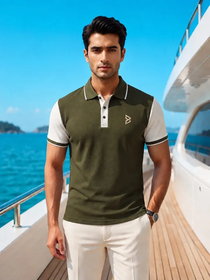 Bemount Olive Raglan Colorblock Polo