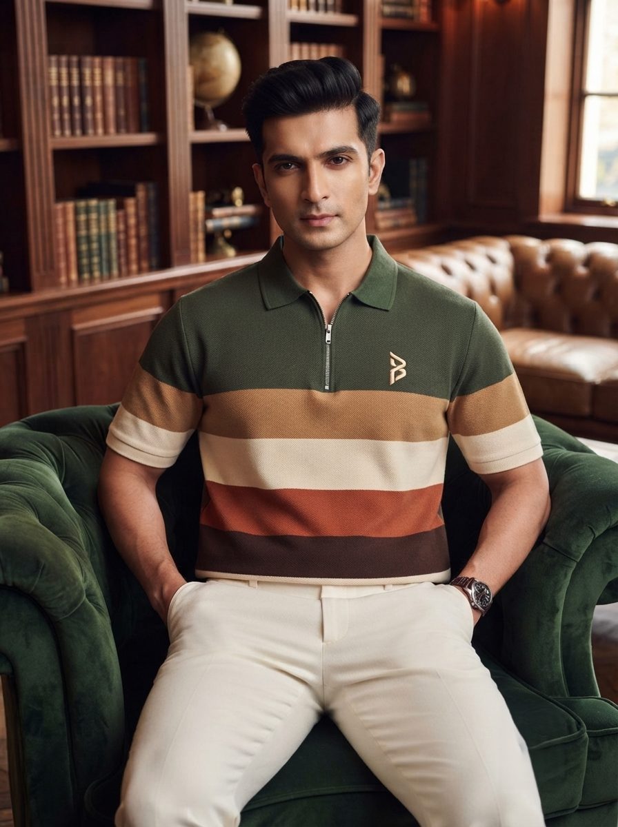 Rugby Stripe Zip Polo