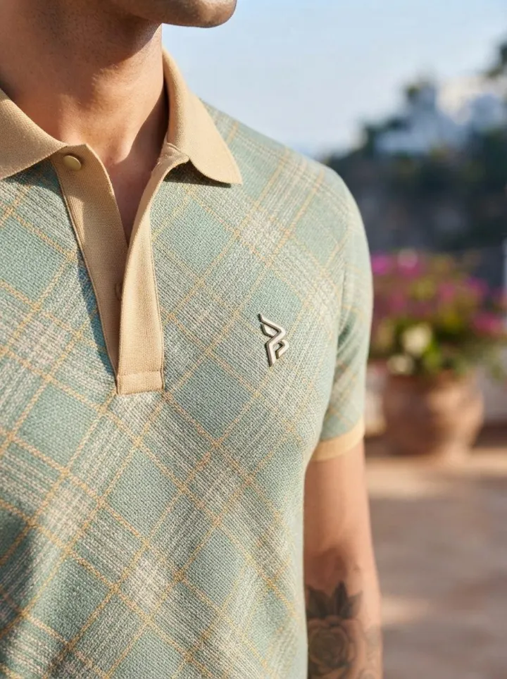 Bemount Sage Windowpane Snap Polo