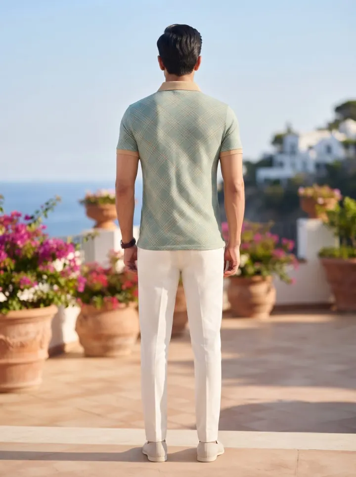 Bemount Sage Windowpane Snap Polo