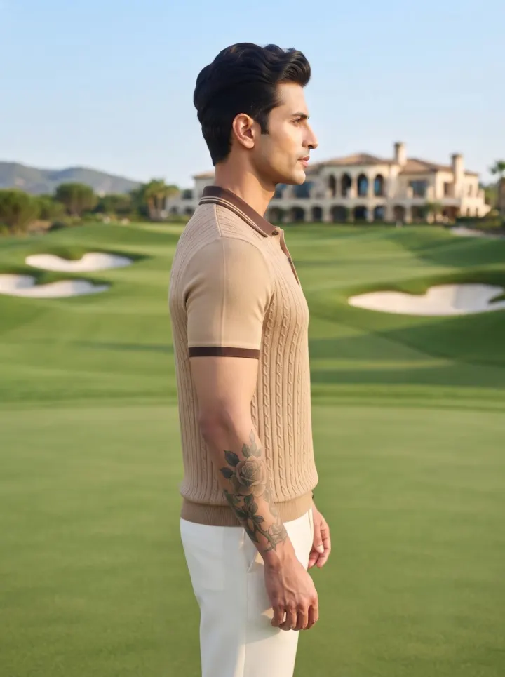 Bemount Tan Cable-Knit Polo