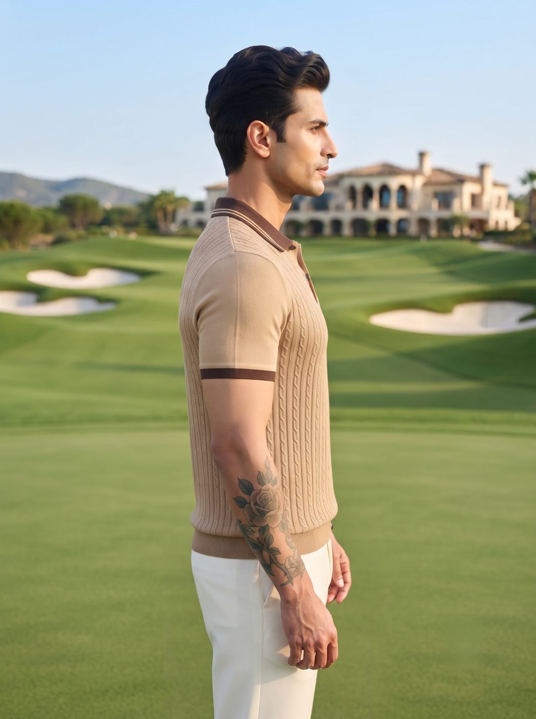 Tan Cable-Knit Polo