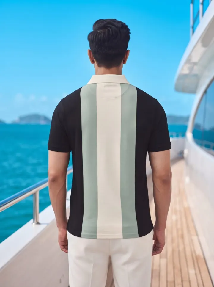 Bemount Zip-Placket Colorblock Polo