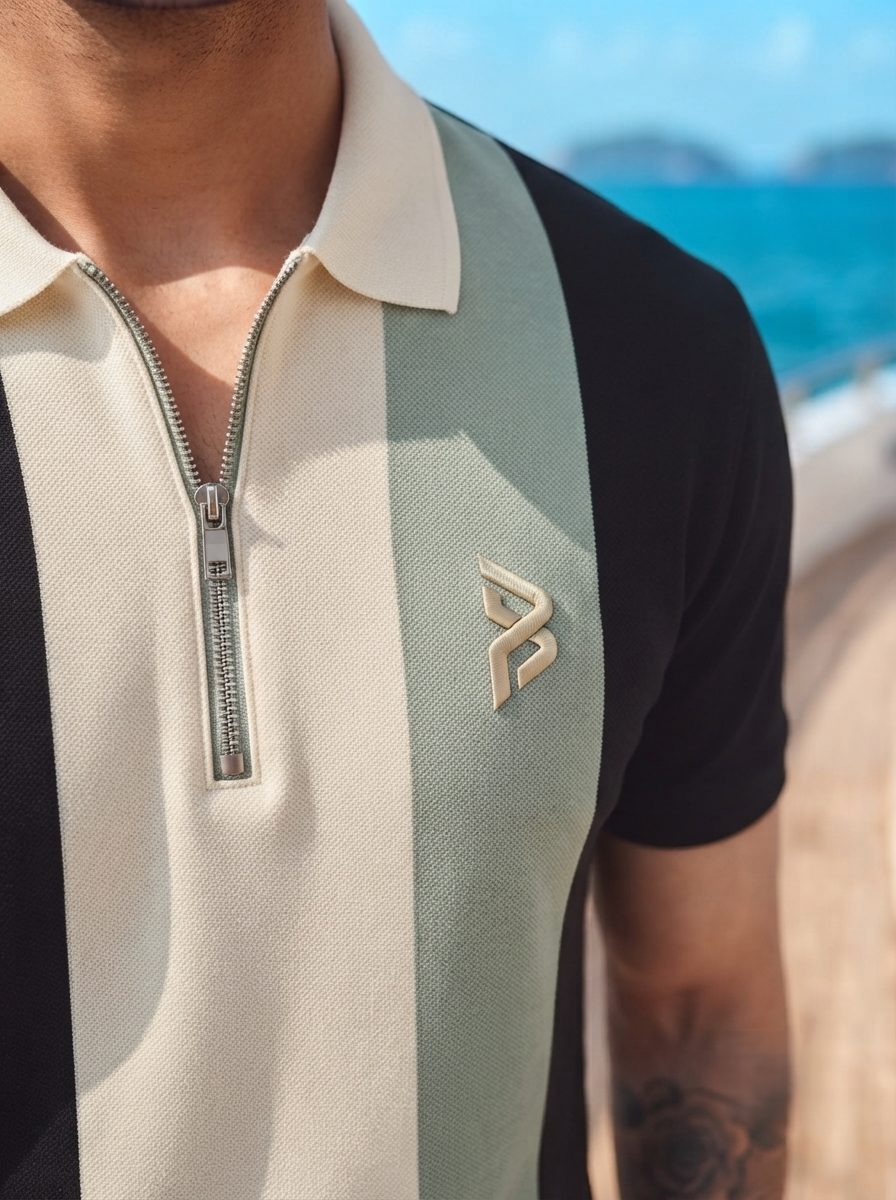 Zip-Placket Colorblock Polo
