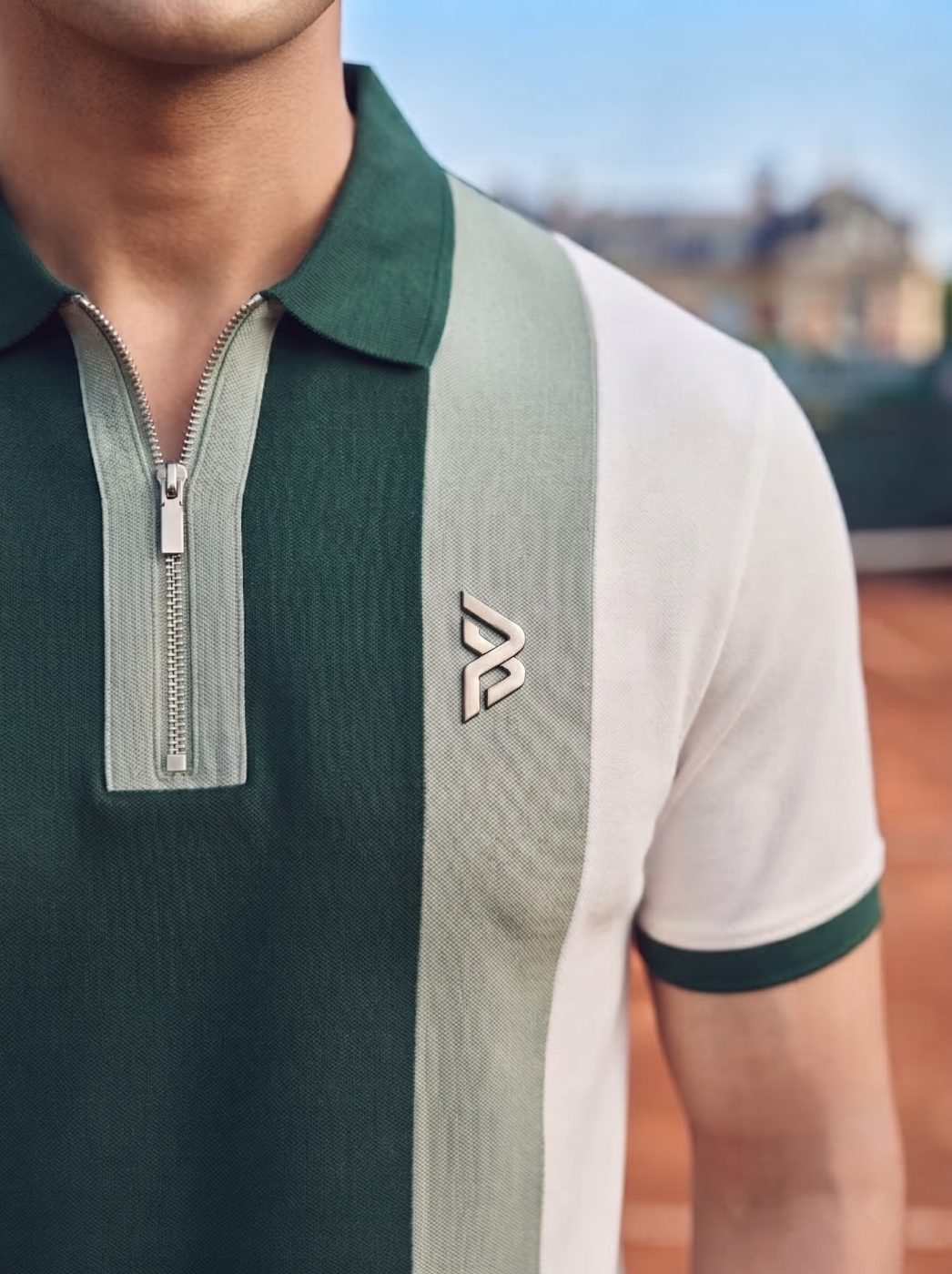 Zip-Placket Colorblock Polo
