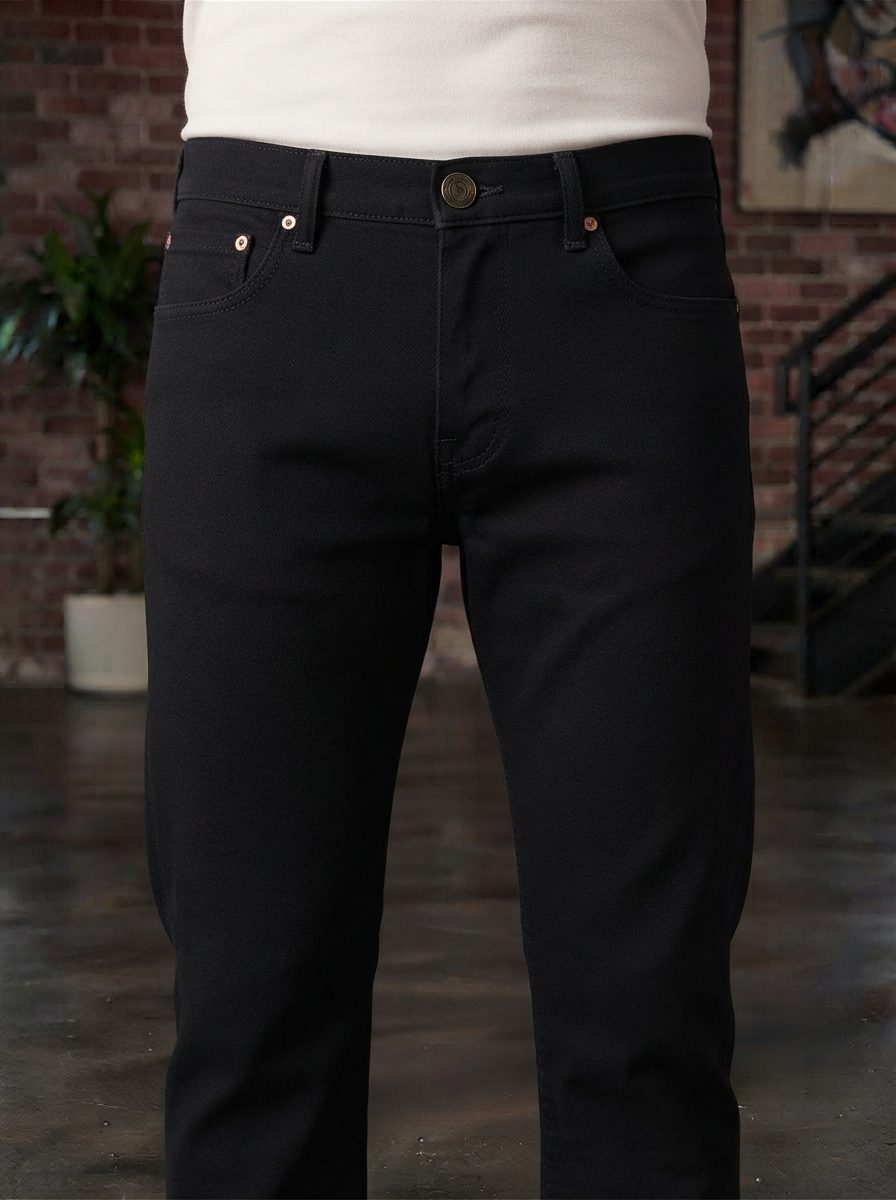 Bemount Bemount Jet Black Rigid Regular Jeans in Jet Black, closeup view