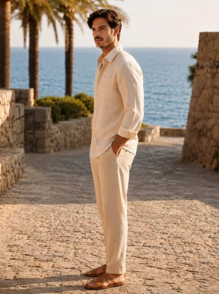 Bemount Cream Beige Linen-Cotton Shirt