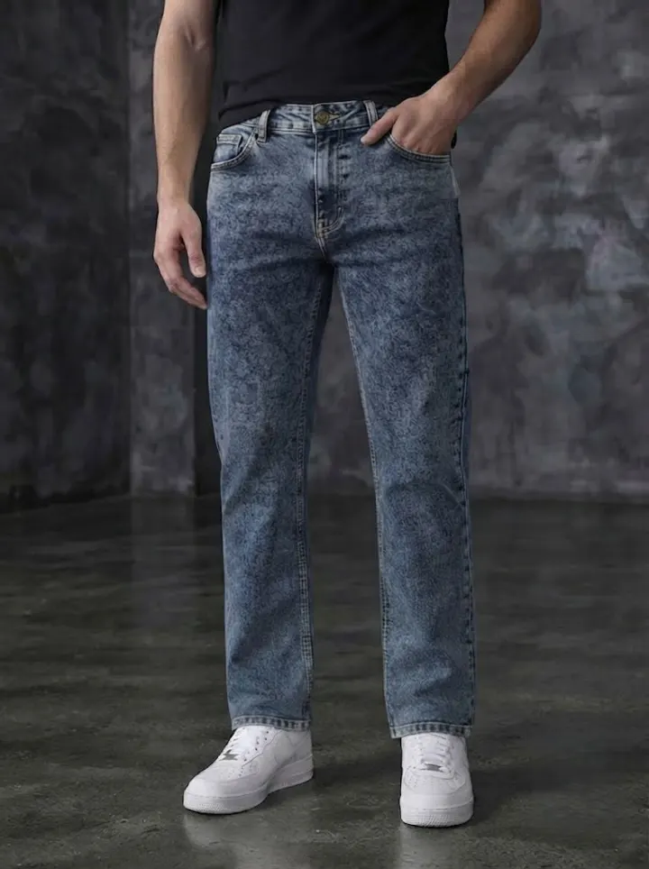Bemount Bemount Acid Drift Straight Jeans in Acid Wash Blue, front view