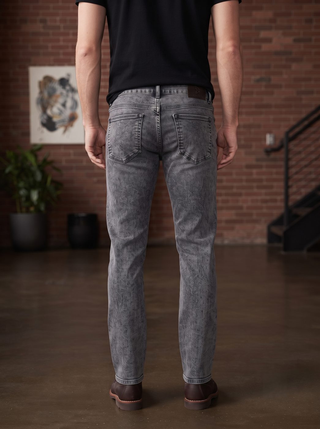 Bemount Bemount Concrete Soul Straight Jeans in Concrete Grey, back view