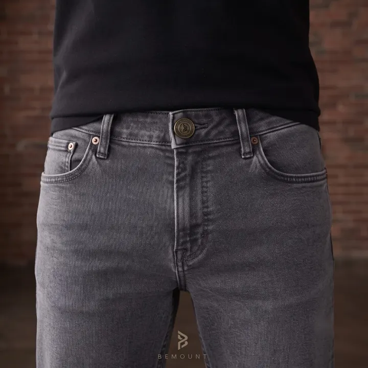 Bemount Bemount Concrete Soul Straight Jeans in Concrete Grey, waist view