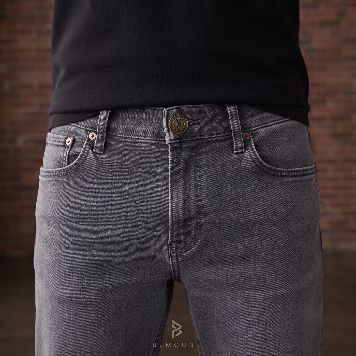 Bemount Bemount Concrete Soul Straight Jeans in Concrete Grey, waist view
